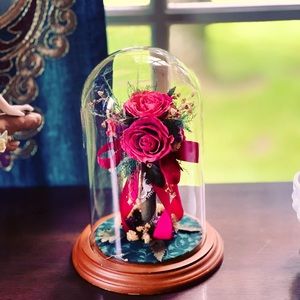 Vintage Decor Dried Flowers Under glass dome